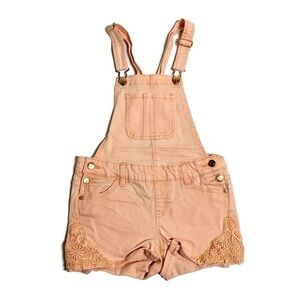 Justice girls 12Y peach overall jean shorts